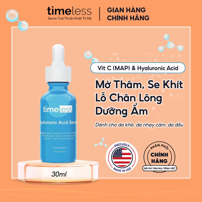 Serum Hỗ Trợ Dưỡng Ẩm, Sáng Da Timeless Hyaluronic Acid + Vitamin C 30ml