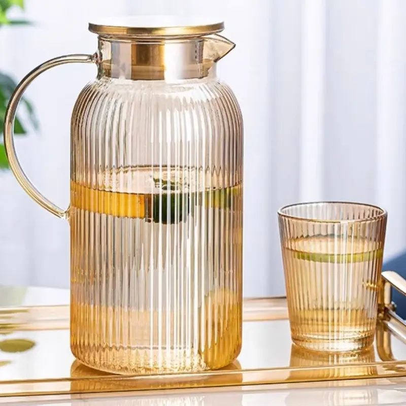 Bình đựnġ Nước Thuỷ Tinh Chịu Nhiệt AB FAMILY Màu Vàng Vân Sọc 1