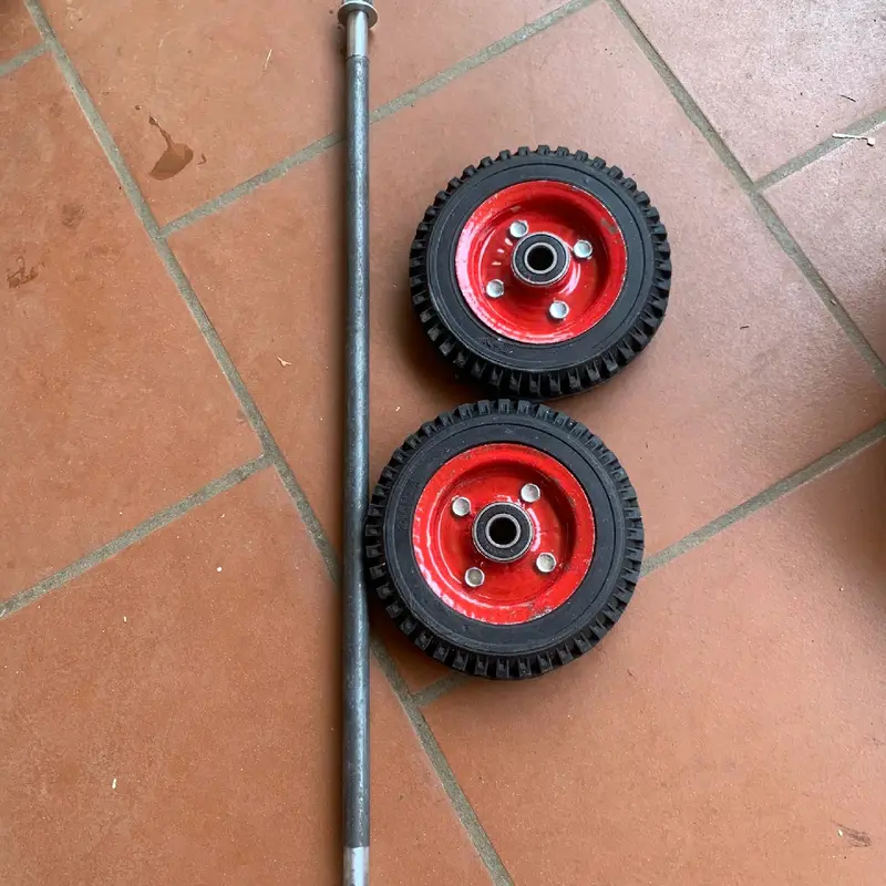 bộ 2 bánh xe 20cm & trục phi 17 dùng để chế xe đẩy hàng 0