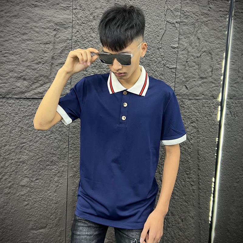 Áo Polo xanh than trơn cổ viền đỏ hot dành cho nam và nữ Menswear