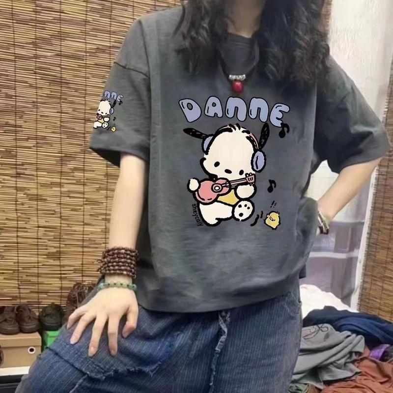 Áo Thun Cotton ngắn Tay Phong Cách Hàn Quốc, Dáng Rộng Vừa Vặn, Thiết Kế Hoạt Hình, Thời Trang Mùa Hè, Dễ Phối Đồ, Có Thể Mặc Ngoài Trời, Phong Cách Thường Ngày 2