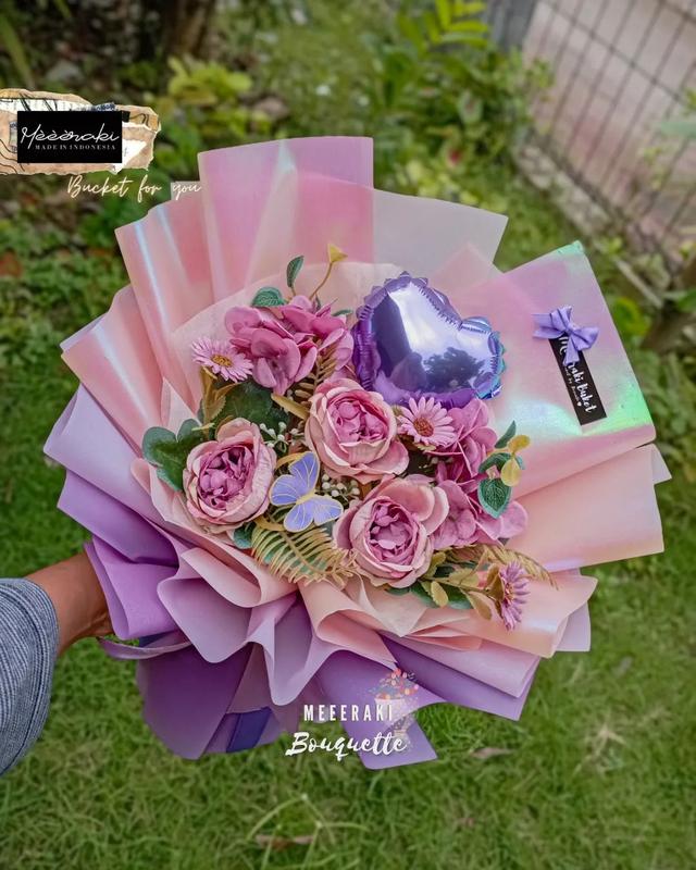 Buket Bunga Premium Bunga Artificial hologram || Bunga Palsu || Buket Hologram Berwarna Kertas Hologram 1