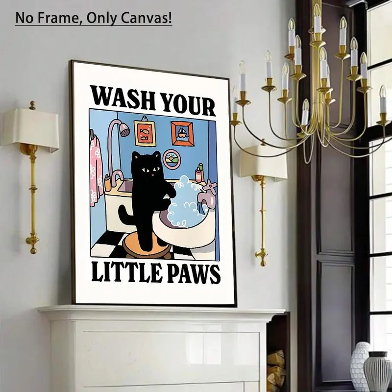 Cat Bathroom Pattern Unframed Painting, Modern Style Wall Art Poster, Wall Art Decor for Home Living Room Bedroom Study Room, Ornaments 0