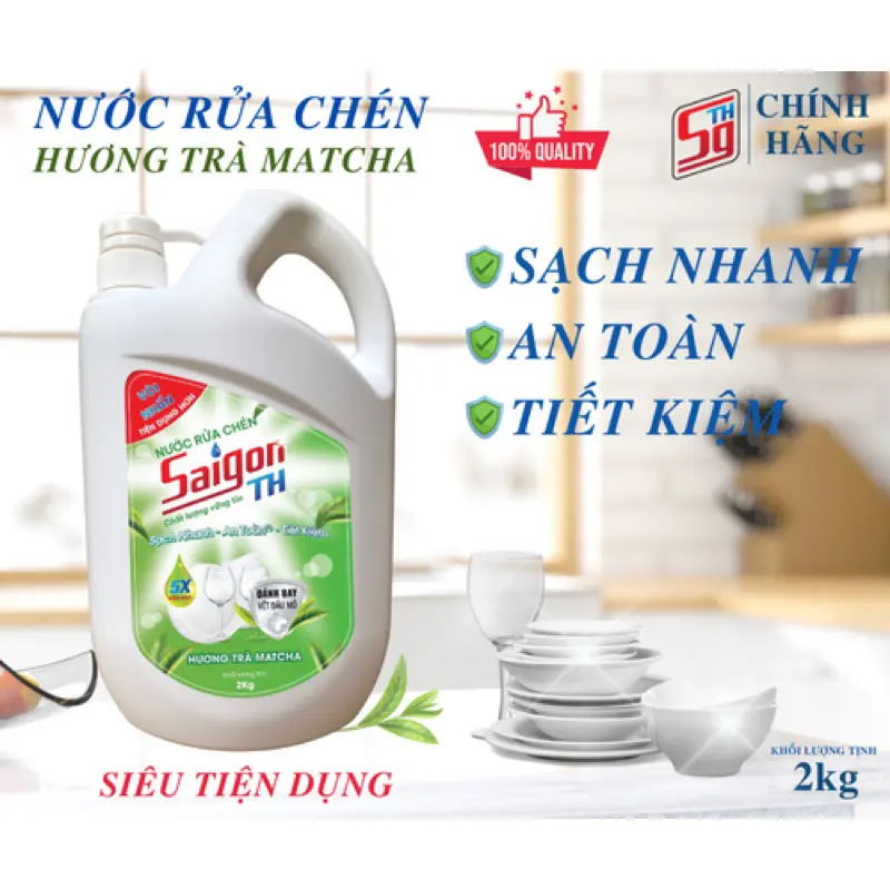 Nước rửa chén 2kg hương chanh/ trà xanh có vòi tiện lợi