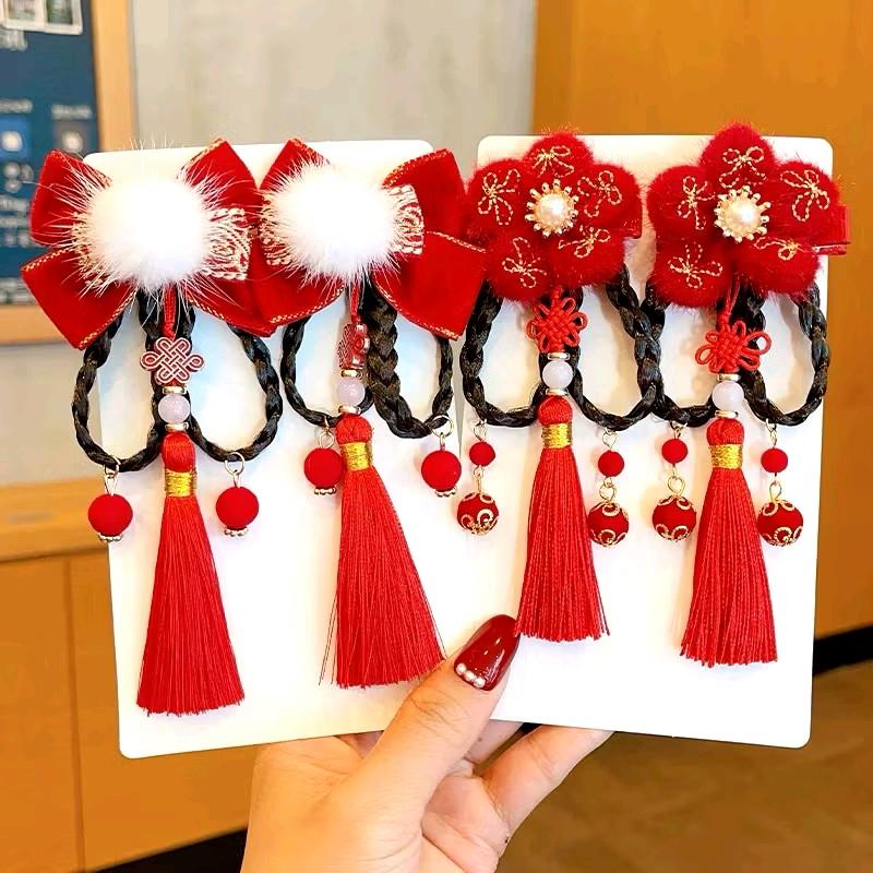 ( Giá 1 Kẹp) 1 Kẹp tóc nơ đỏ phong cách trung hoa, kẹp tóc cho dịp tết mừng năm mới may mắn