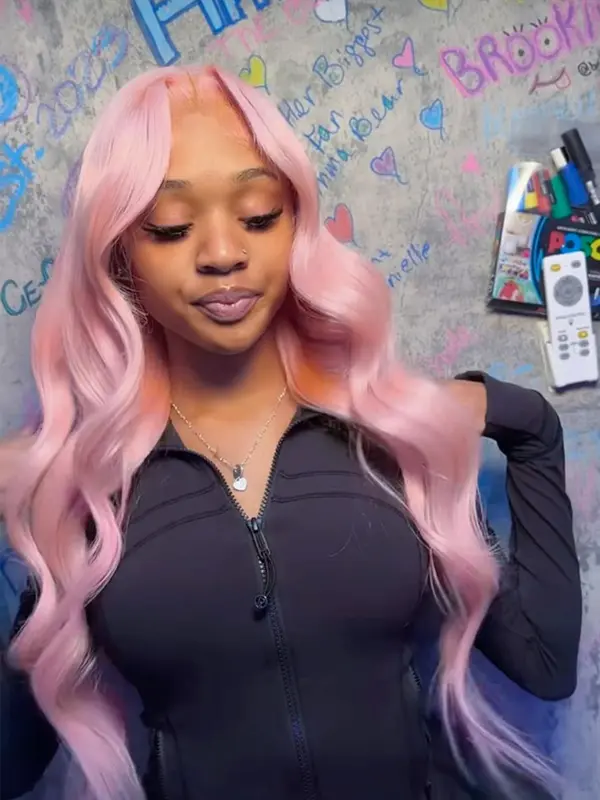 26 Inch Pink Long Wavy Wigs for Women, Gorgeous Fluffy Wigs without Bangs, Synthetic Wigs for Party, Daily Use 0