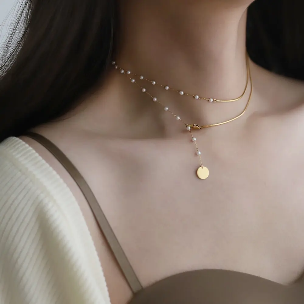 Two-Way Wear French Romantic Double-Layer Pearl Necklace Layered Collarbone Chain Sweater Chain Fresh and High-End Feel
