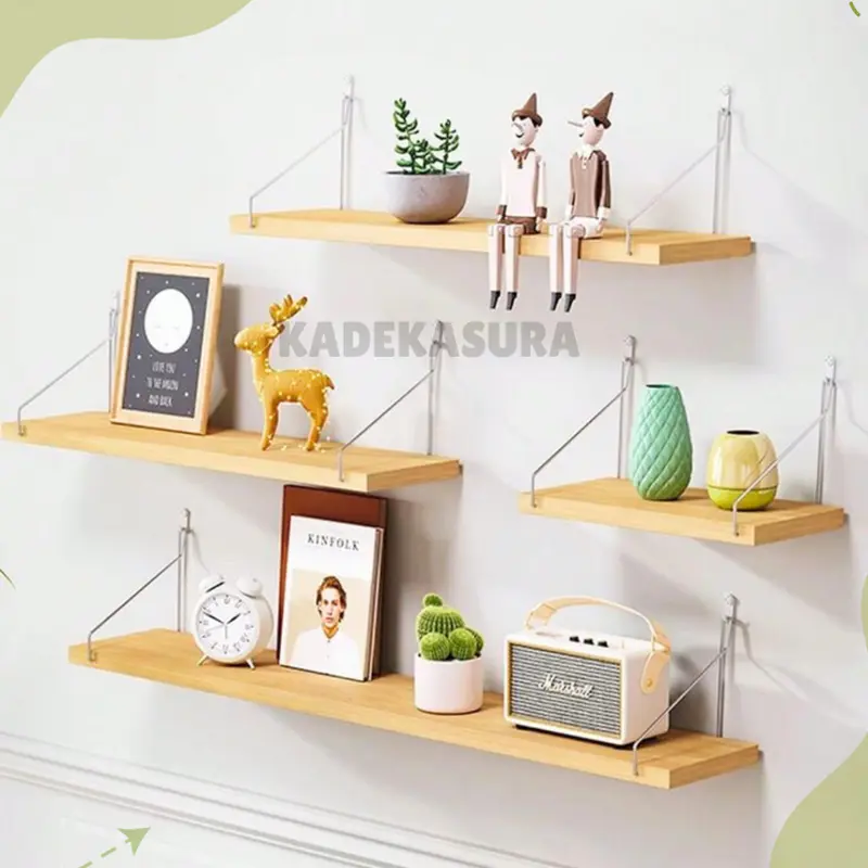 Rak Besi Kayu Serbaguna Minimalis Ambalan Gantung Kosmetik HMR Grade A Anti Karat 3 Pcs - Dinding 0