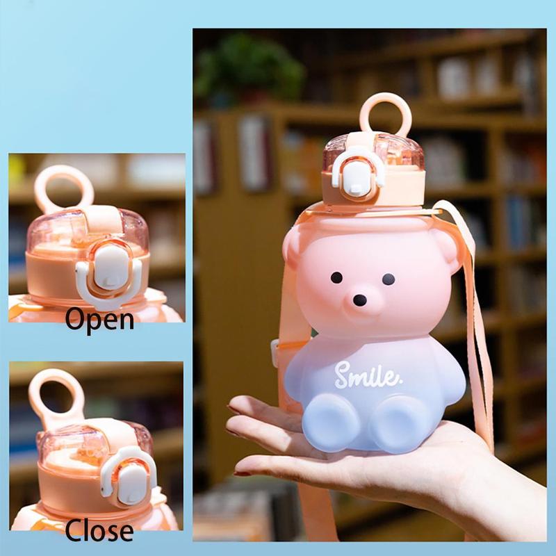 Cartoon Bear Design Water Bottle, Cute Drinking Cup with Lanyard, Drinking Supplies for Home Office School, Drinkware, Outdoor Accessories 5