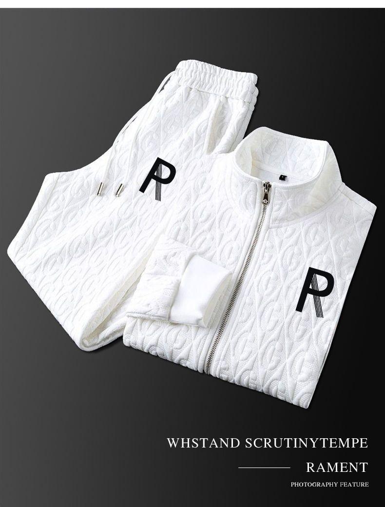 Product Introduction of Casual Men's Suit Autumn Winter Jacket Men's Light Luxury Printed Ins Fashion Sports Pants Two-piece Set Trendy Parent 16