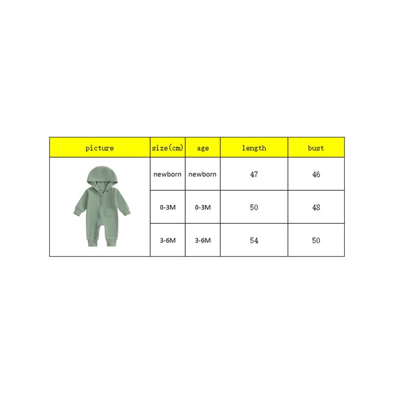 Product Introduction of Baby Hooded Jumpsuits Long Sleeve Solid Color Zip Up Rompers Newborn Boys Girls Coverall Pajamas 0