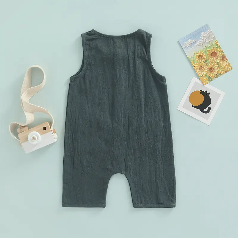 Áo Jumpsuit Quần Cho Em Bé Trai Hoặc Bé Gái, Cổ Tròn, Không Tay, Cài Cúc, Áo Liền Quần Đếm Một, Thích Hợp Cho Trẻ Mới Biết Đi 0-3 Tuổi 7