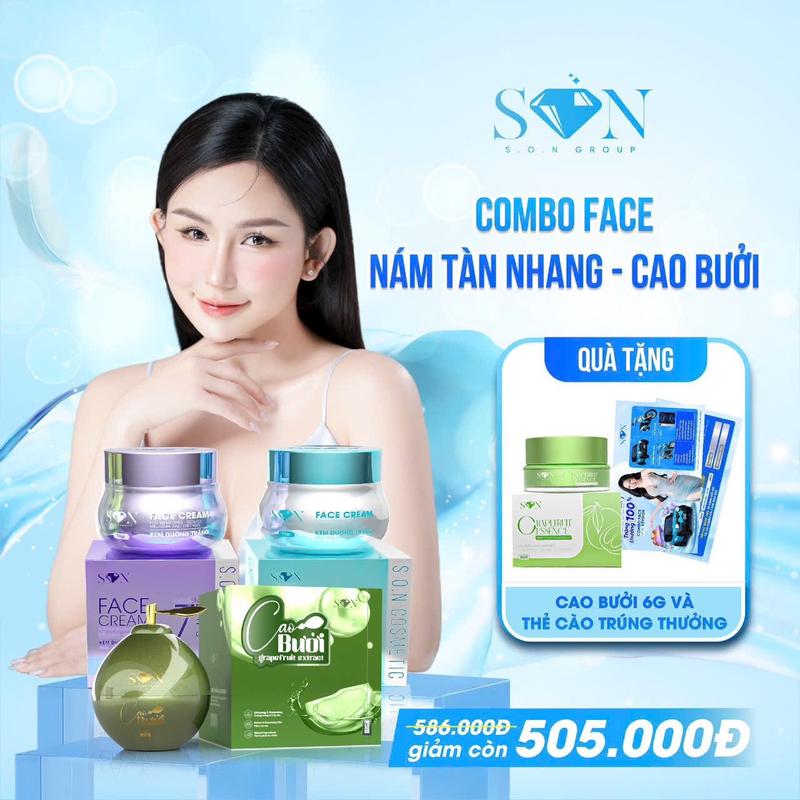  S O N COSMETIC Combo Kem Face Dưỡng Da Mặt 3 Sản Phẩm Kem Face Trắng Kem Face Tím & Cao Bưởi Lớn 20g Thương Hiệu Nguyễn Tiên Mỹ Phẩm Việt Nam 