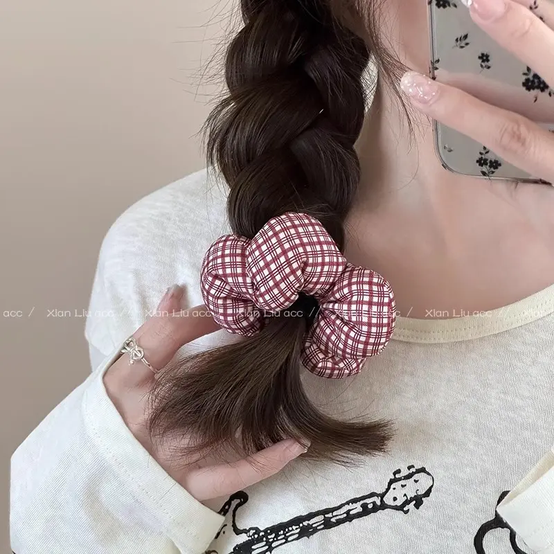 A04 Buộc tóc bông hoa kẻ đủ màu điệu đà , họa tiết kẻ sọc cho nữ 3