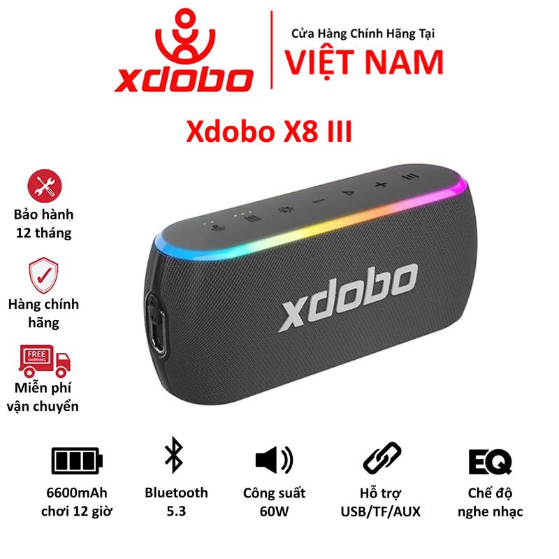 Loa Bluetooth 5.3 Xdobo X8 III Công Suất 60W Loa di động Tích Hợp Power Bank Chống Nước IPX7 Hỗ Trợ Thẻ TF, DSP, TWS, Dải Led RGB - Bảo hành chính hãng 12 tháng Nghe Nhạc Củ Loa Không Dây