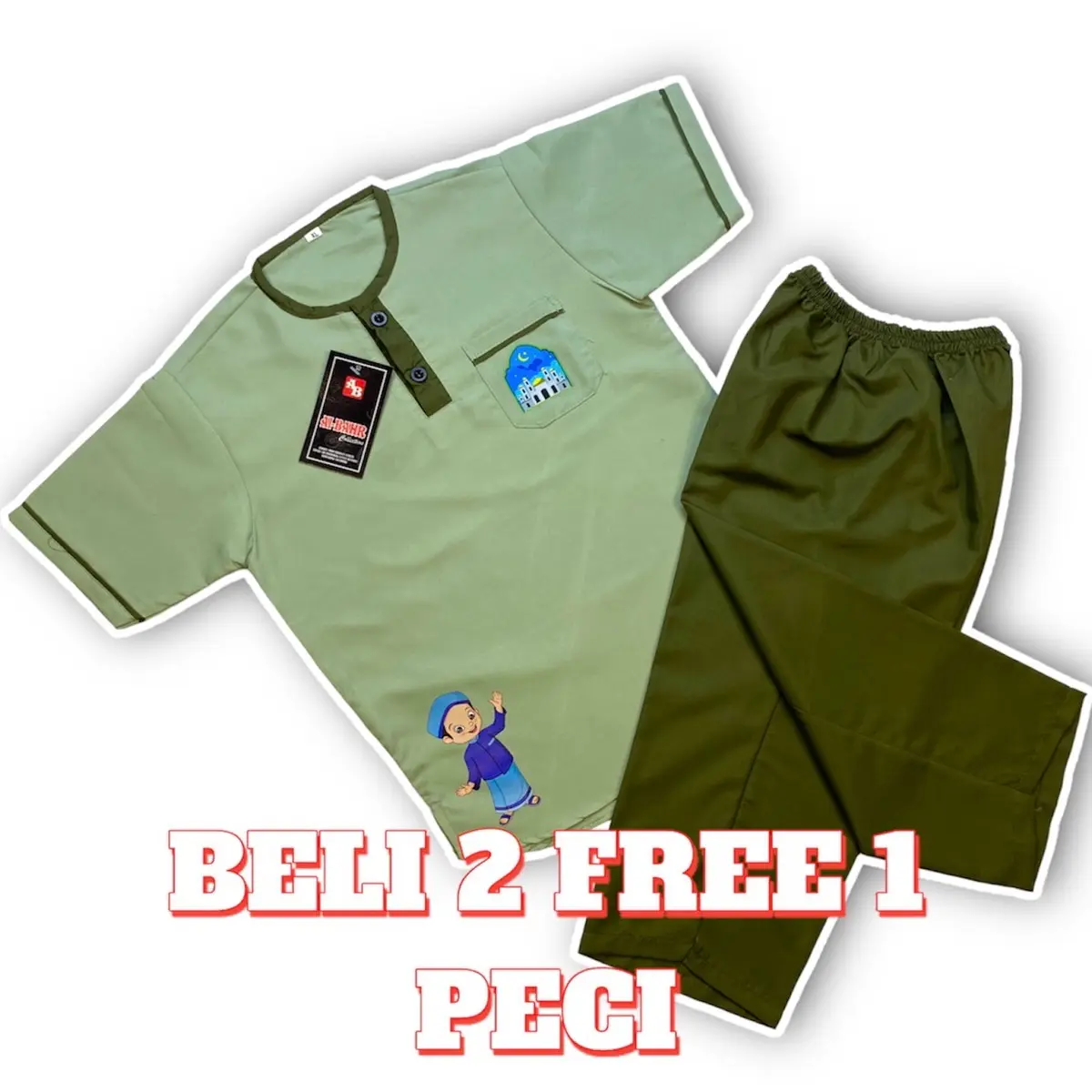 Stelan baju koko anak muslim terbaru usia 1-8th Celana Kurta Lembut Nyaman Panjang Setelan Pendek