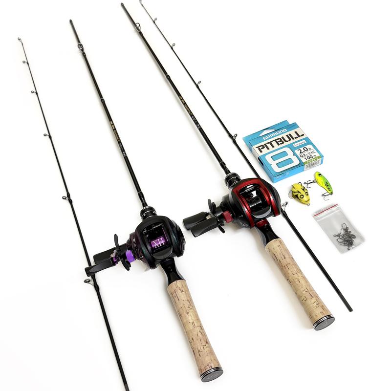 Bộ Cần Câu Lure UL Máy Ngang Titan (Đọt đặc, Cảm giác) + Dây PE 100m + Nhái Hơi + 5c Khóa lure - Bắt Cá, Đi Câu, Fishing, Cần Lure