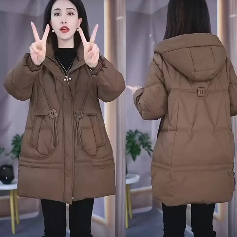 Áo Khoác Độn Bông, Mới Mùa Hè 2024, Dài Trung Bình Dành Cho Nữ, Dáng Rộng Vừa Vặn, Áo Khoác Độn, Ngoại Cỡ Mùa Đông, Áo áo Phao Có Mũ Trùm Đầu 0