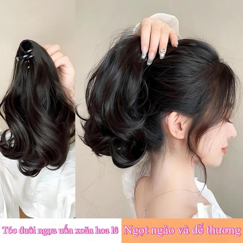 Tóc giả ngoặm xoăn phong cách Hàn Quốc tóc giả kẹp ngoặm mềm mượt Tóc giả buộc đuôi ngựa