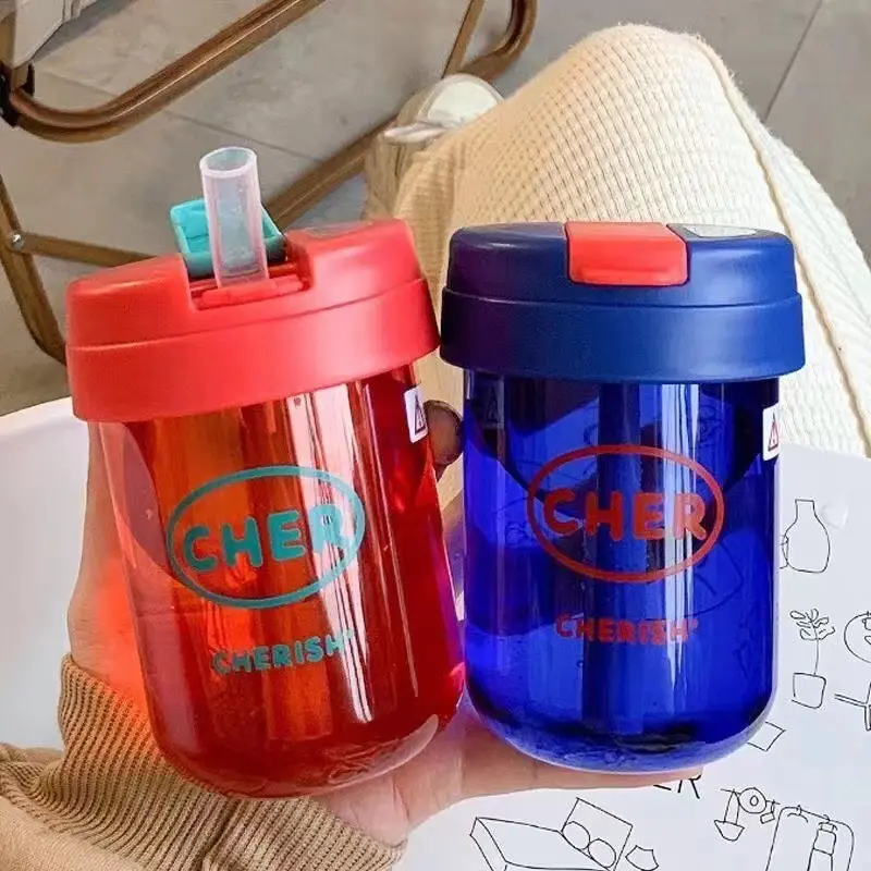 Cốc Nhựa Mini, Dễ Thương Và Có Thể Tái Sử Dụng, Dung Tích 300ML, Có Ống Hút, Thích Hợp Cho Học Sinh, Cầm Tay, Thích Hợp Cho Nước, Sữa Và Nước Ép, Thích Hợp Cho Các Cặp Đôi 2