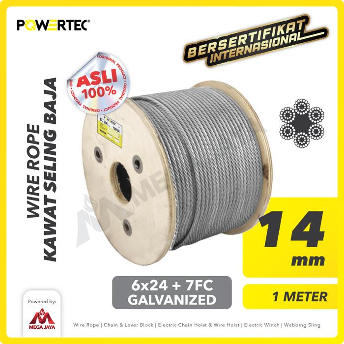 Gambar POWERTEC Wire Rope / Kawat Seling Baja 6x24 7FC 14mm Galv  - 1 Meter dari megajaya.co.id Kota Administrasi Jakarta Pusat Tokopedia