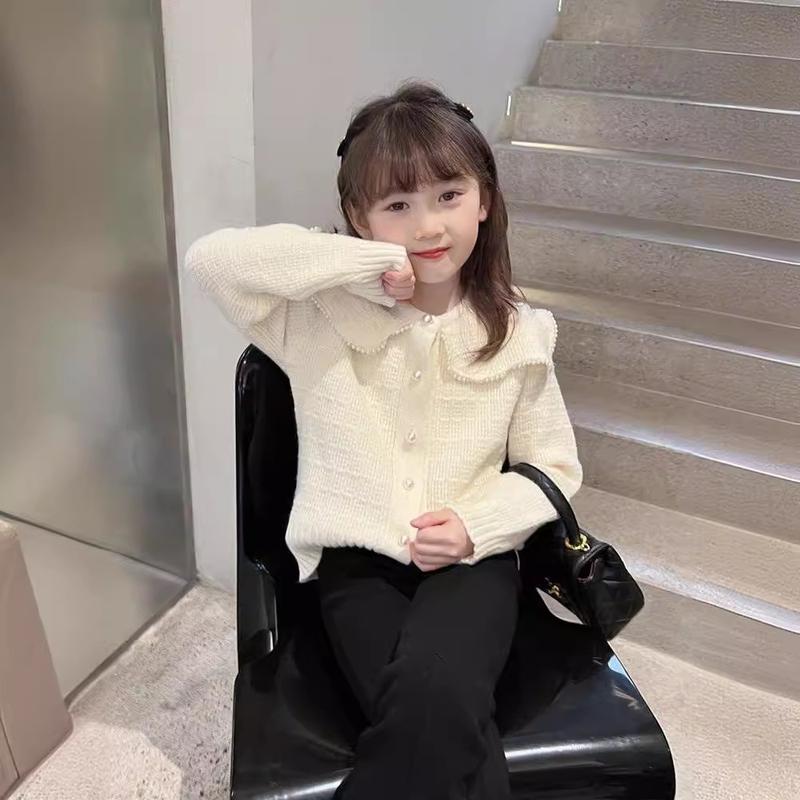 Girls' Fashionable Cardigan Girl Knitted Sweater Kids' Sweater Middle and Big Children's Coat 2024 Spring New Bottoming Shirt Fashion 3