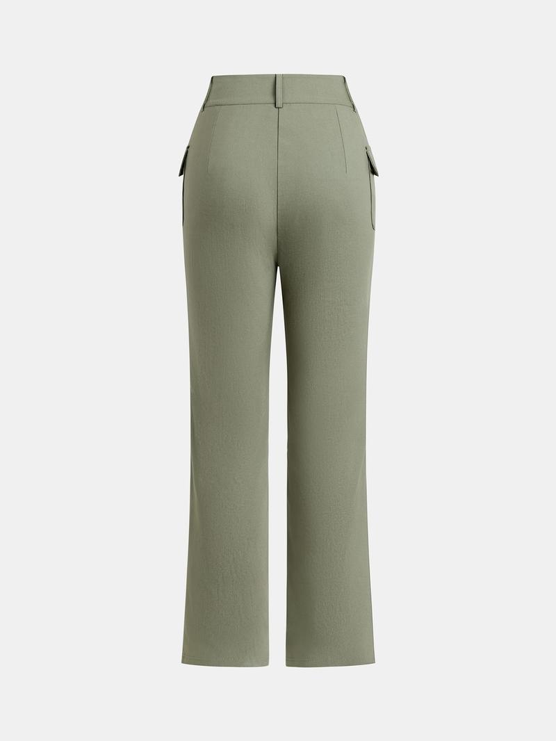 Product Introduction of YOZY Women's Plain Flap Pocket Button Fly Pants, Casual Comfy Trousers for Daily Wear, Ladies Bottoms for All Seasons 2