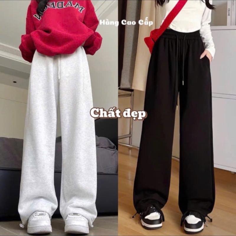 Quần nỉ lông ống suông lưng cao cạp chun nữ - Women, Nhung, Ong 1