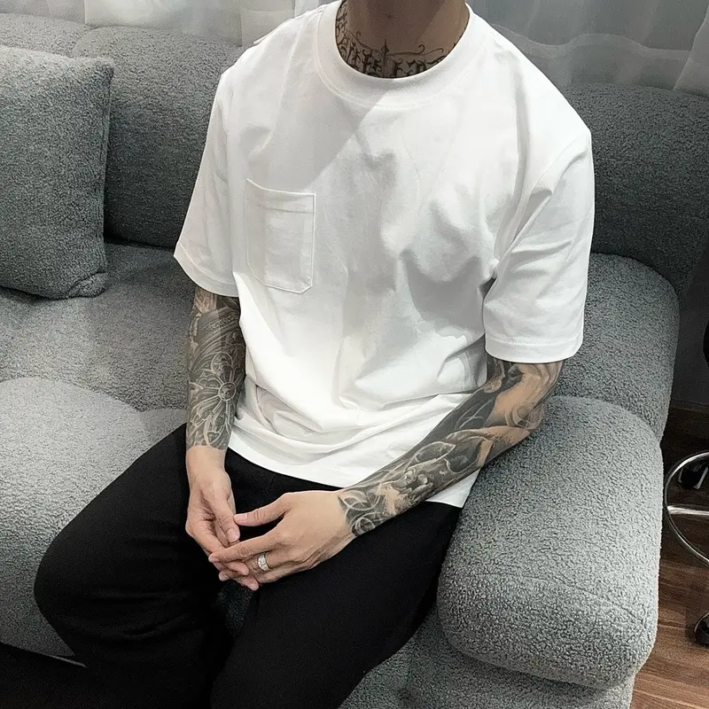 Áo thun trơn nam form regular fit đơn giản túi trước ngực 100% coton 2 chiều brand MASS STUDIO Cổ Tròn Menswear Cotton 4