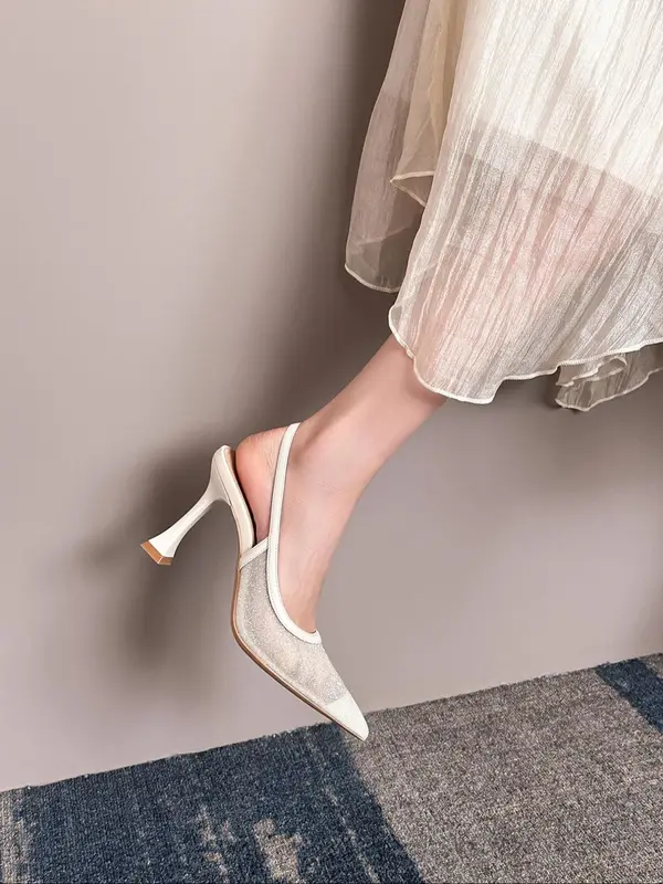 Women's Solid Color Pointed Toe High Heel Shoes, Elegant Fashionable Black Heels for Party, Daily Clothing Decor, Back Empty Versatile Shoes for Women, Footwear 5