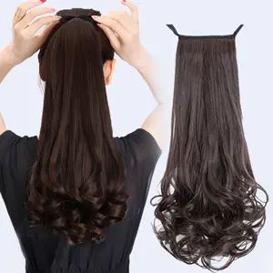 "35cm Hair Clip Curly Panjang Motif Gelombang Rambut Palsu Keriting Ponytail Tali Model Wig jepit Korea "