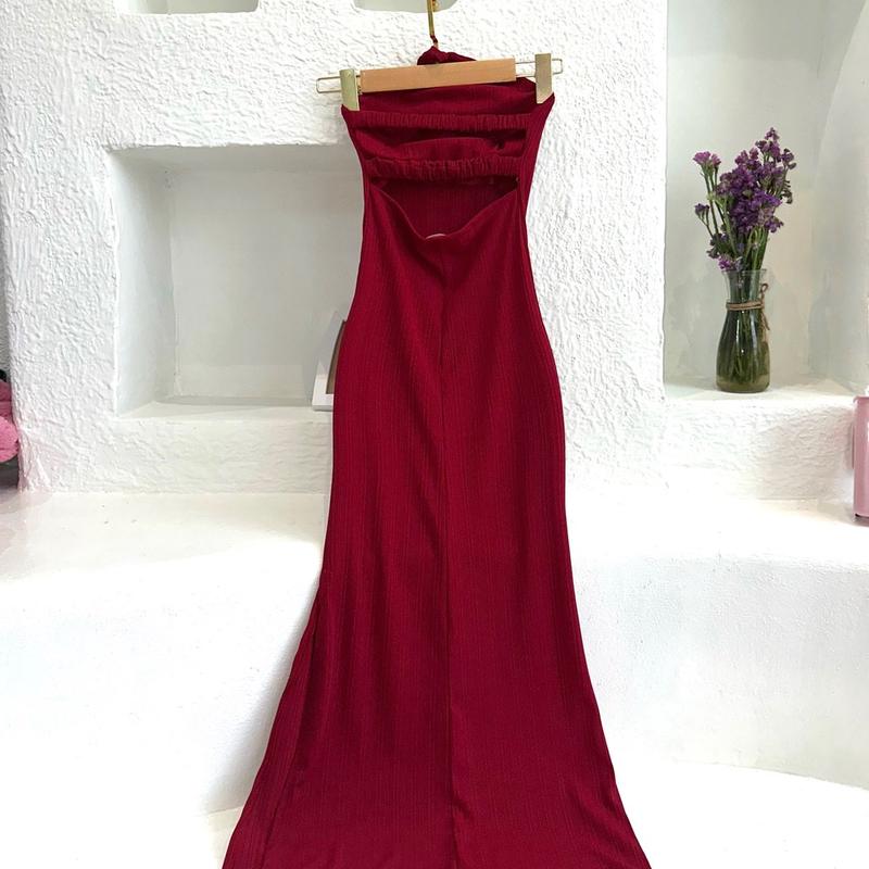 Body yếm dây sau sẻ tà (có mút) Nữ Dress - Freesize 52kg - Hồng - Women 5