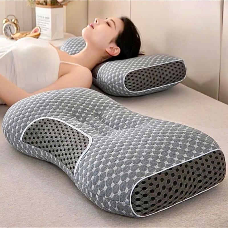 Gối Spa Vanda Shop Chống Đau Mỏi Vai Gáy, Gối công thái học ruột bông gòn tinh khiết phiên bản trần lục giác - 1 chiếc kích thước 50 x70 cm