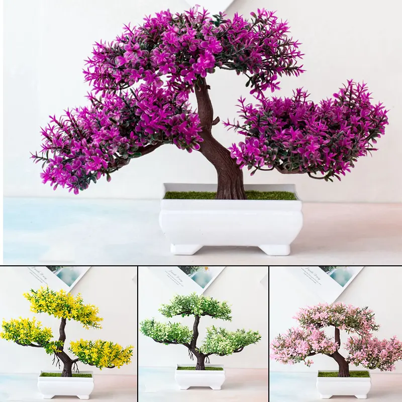 Artificial Pine Tree Welcome Pine Fake Pine Tree Landscaping Chinese Zen Simulation Fake Pine Tree Potted Plant Green Bonsai CNY Ramadan Easter Decoration