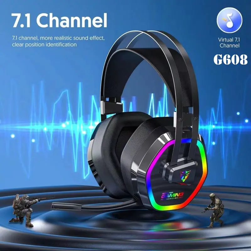 Tai Nghe Gaming Chụp Tai G606/ G608, Tai Nghe Máy Tính Có Mic, Jack Cắm USB, Âm Thanh 7.1 Led 1