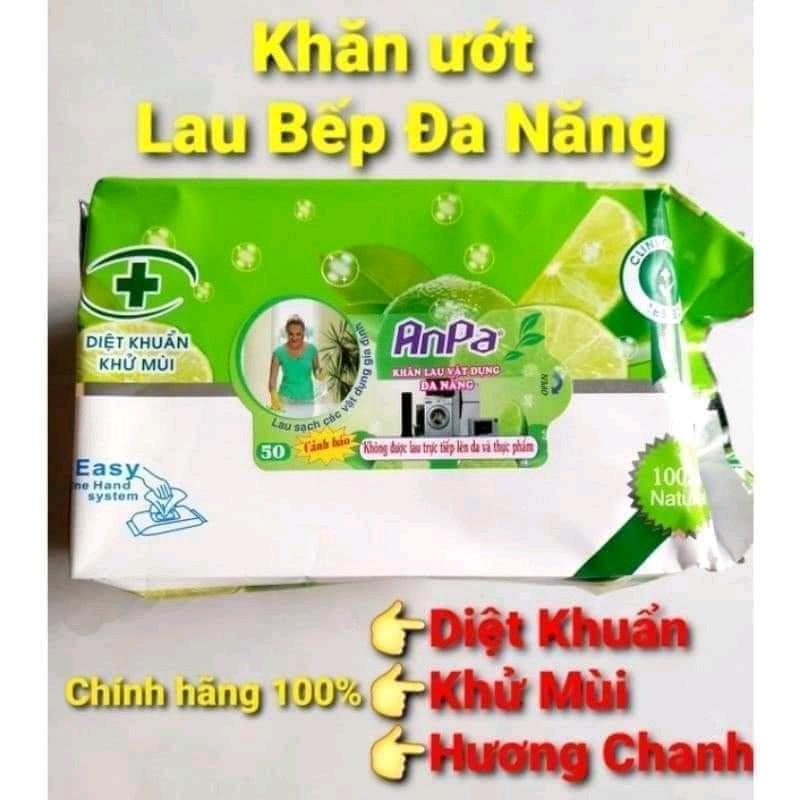   Kèm quà  Combo 5 gói khăn ướt lau bếp đa năng Anpa loại 1 hương chanh nhẹ 1 gói 50 miếng 