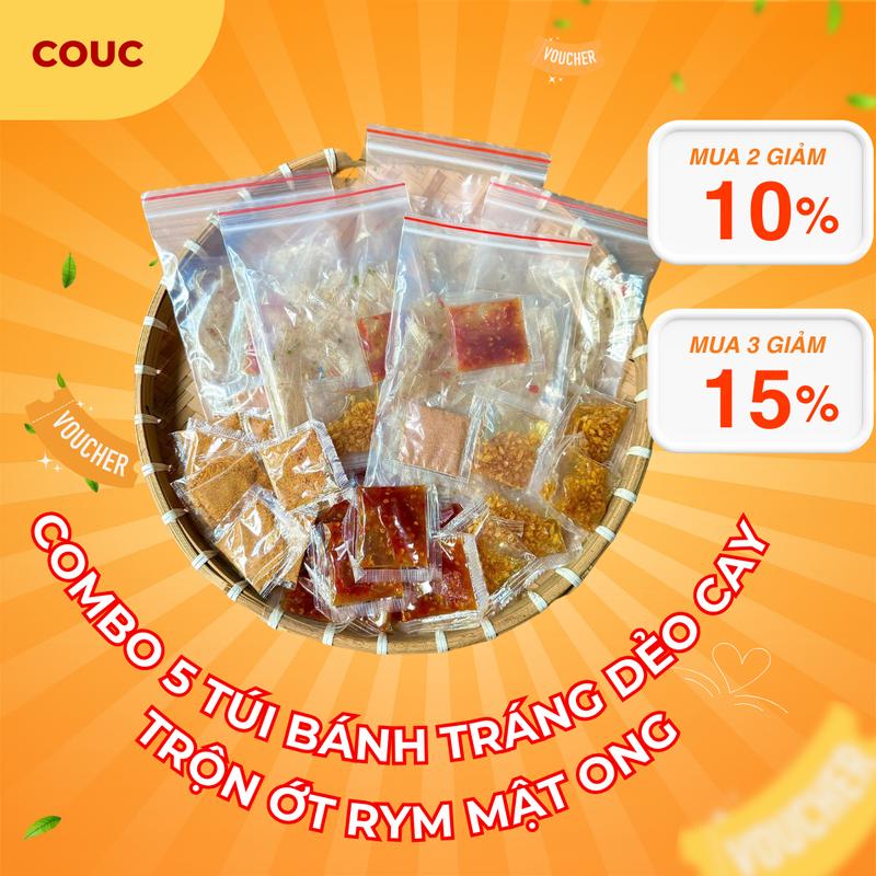 [Combo 5 Túi] Bánh Tráng Phơi Sương Dẻo Cay Trộn Gia Vị Ớt Rym Mật Ong Ăn Vặt Food- Snack