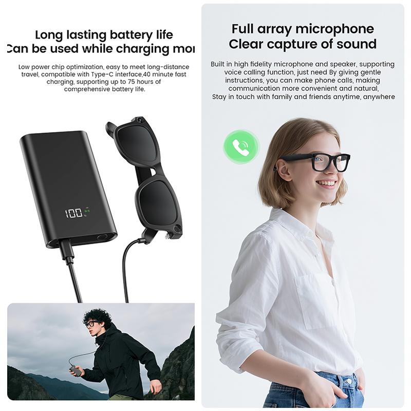 2025 New Smart Glasses Bluetooth Call AI Voice Men Women UV Protective Long Battery Life Music Touch Sound Record Smart Glasses