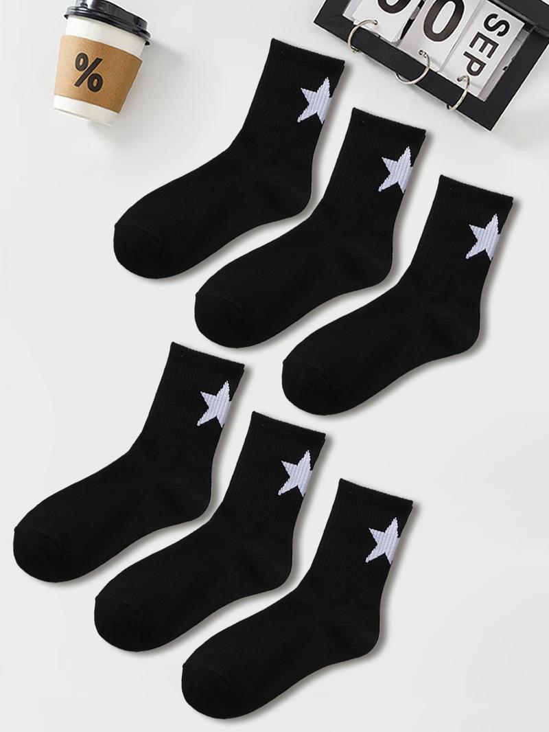 Product Introduction of Women's 6 Pairs Star Print Crew Socks, Mid-calf Socks, Ribbed Knit Mid Tube Socks, Multi-pack Mid Tube Socks for Women, Women's Socks & Hosiery 5