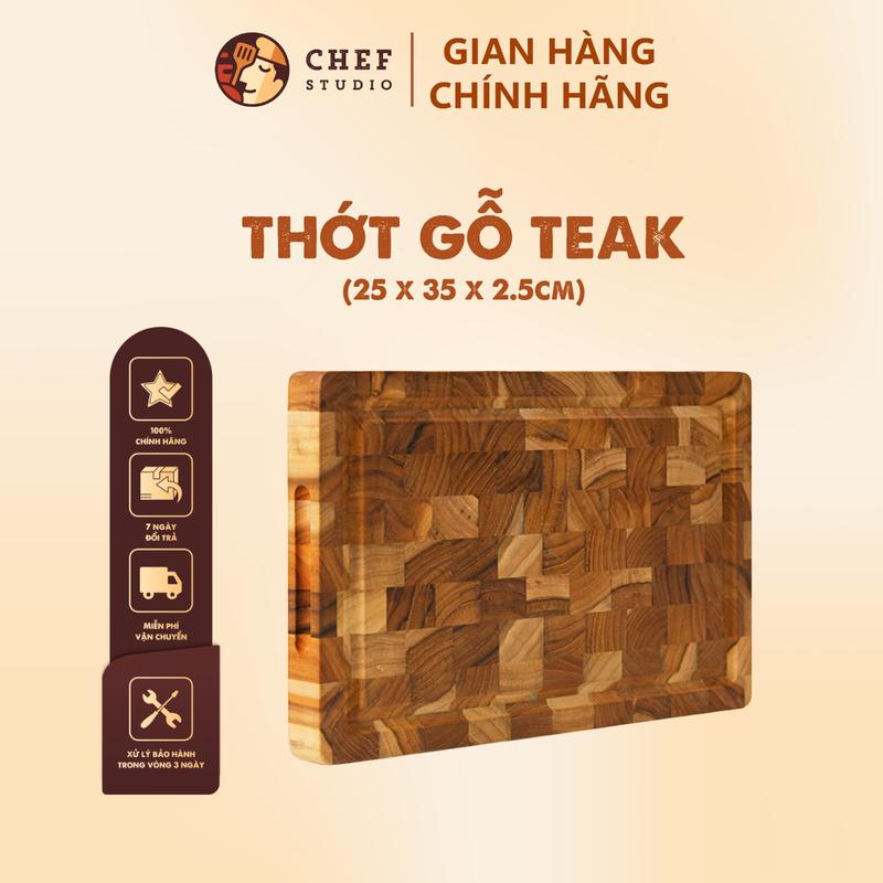 Thớt gỗ Teak thái HCN Chef Studio 250x350 mm độ dày 25mm sử dụng cắt thái và bày trí thớt gỗ thớt gỗ