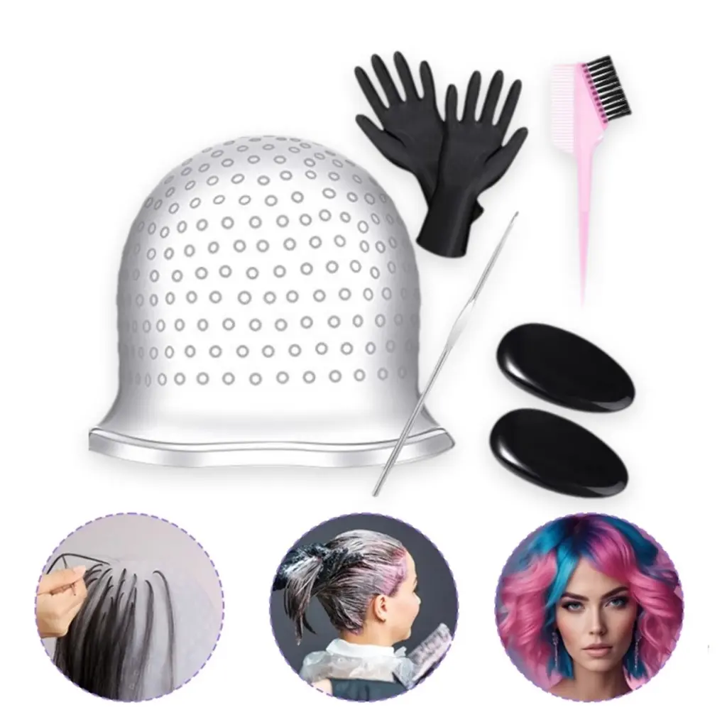 Magicap Topi Highlight Semir Rambut Alat Pewarna Rambut / Set Alat Cat Rambut Silikon 5Pcs/Set