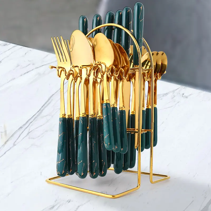 Creative stainless steel ceramic household tableware set dessert mixing gift box tableware 24-piece set Western fork and spoon set gift box Nordic style tableware