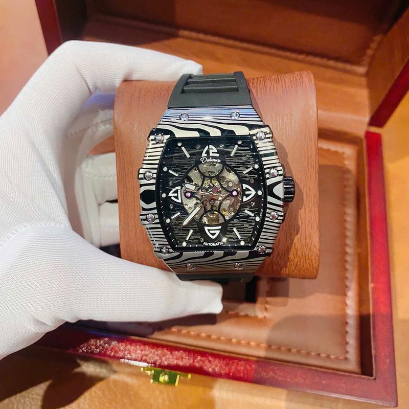  Dulunwe Đồng Hồ Nam Máy Cơ Automatic Dáng Thùng Lộ Máy D886. Đeo Tay Watch 