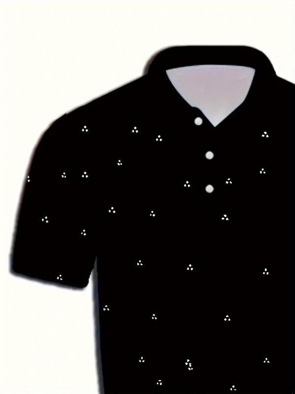 Men's Printed Button Front Half Placket Polo Shirt, Regular Fit Casual Comfy Short Sleeve Collared Top for Summer, Fashion Men's Clothes for Daily Wear 2