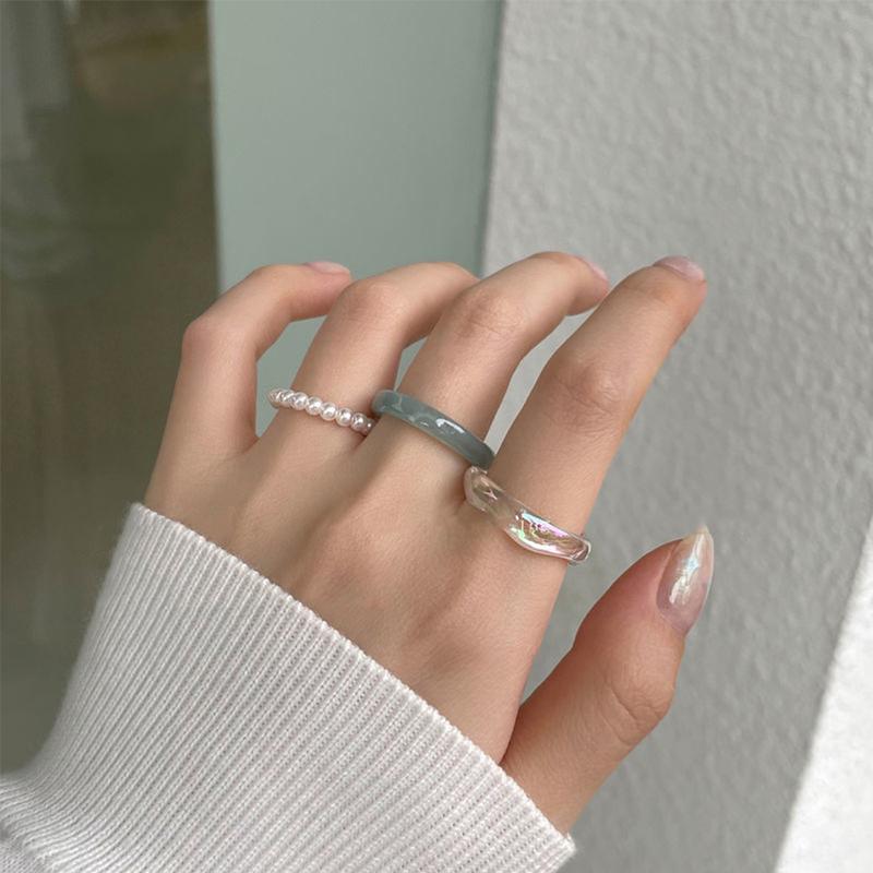 Product Introduction of 3Pcs/set Acrylic Ring Set For Women Colorful Pearl Transparent Rings Korean Cute Romantic Jewelry Accessories Girl Party Engagement Gifts #468693 33