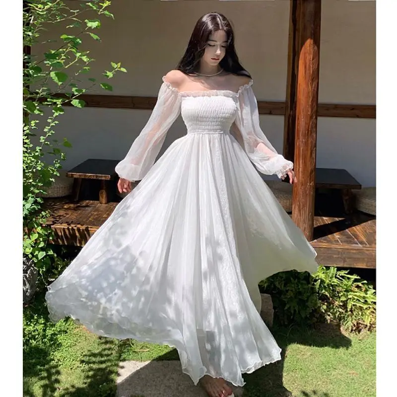 Korean Apricot Black Puff Sleeve Long Fairy Dress 067 - TikTok Shop  Philippines