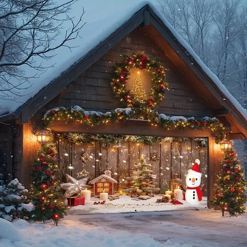 Christmas Themed Garage Door Cover, 1 Count Windproof & Snowproof Garage Door Banner, Festive & Party Supplies for Home Decor