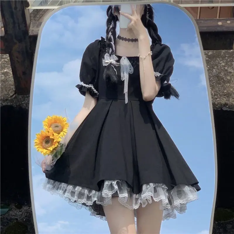 Váy Lolita, Phong Cách Nhật Bản, Tay Phồng, Váy Mùa Hè, Hàng Mới Về, Thích Hợp Cho Học Sinh Tiểu Học Và Trung Học Cơ Sở, Váy Đen JK Dễ Thương, Năm 2024 Nữ Dress