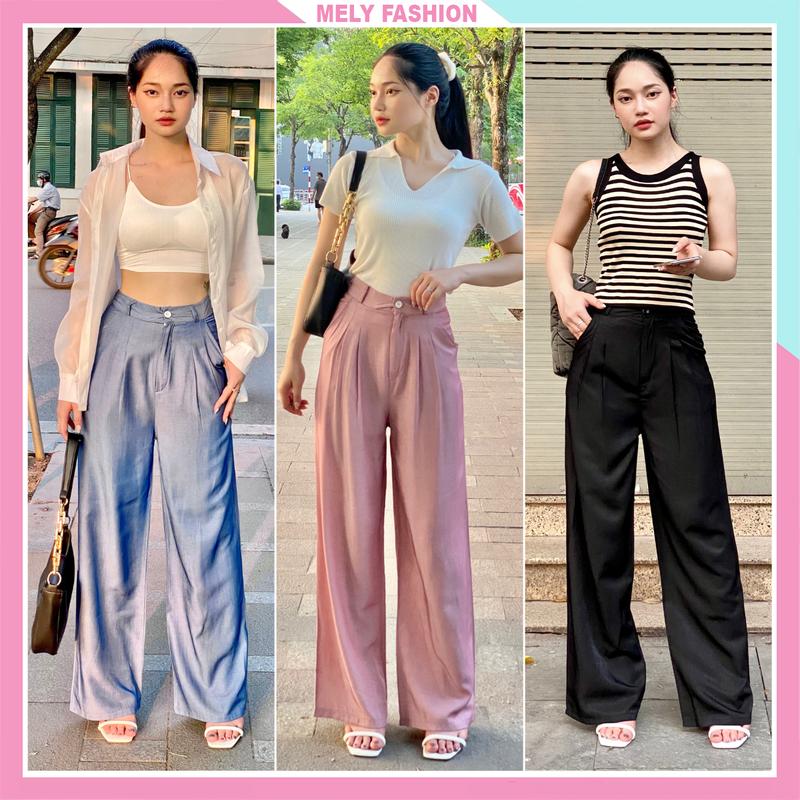 Quần suông ống rộng nữ dáng dài tôn dáng có bigsize chất jean lụa đi học đi chơi đi làm phong cách Hàn Quốc Mely Fashion QD27