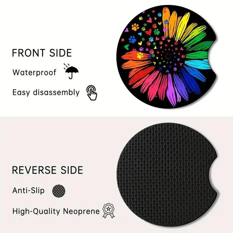 Flower Pattern Car Coaster, Round Anti-slip Cup Holder Decorative Cup Mat, Car Cup Holder Coaster For Gift, Car Decoration 5